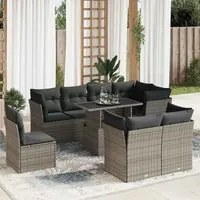 Set Divano da Giardino 9 pz con Cuscini Grigio in Polyrattan 3326181