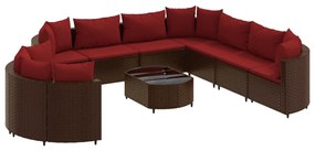 Set divani da giardino 10pz con cuscini in polyrattan marrone