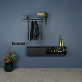 Attaccapanni da parete nero in metallo con scaffale 80 cm Dutch – Spinder Design