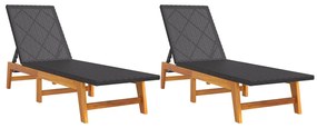 Sdraio 2pz nero e marrone polyrattan e legno massello di acacia