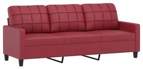 Set di divani 2 pz con cuscini rosso vino in similpelle