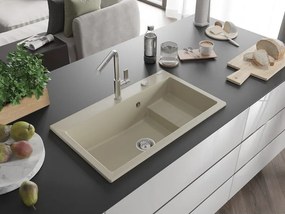 Mexen Omar lavello in granito 1-vasca 800 x 480 mm, beige, sifone cromato - 6520801005-69