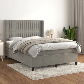 Giroletto A Molle Con Materasso Grigio Chiaro 140x200cm Velluto /