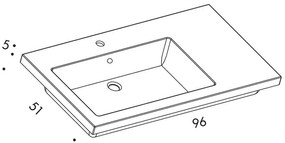 Lavabo d'appoggio rettangolare LEGO96 sx L 96 x H 5 x P 51 cm in ceramica bianco