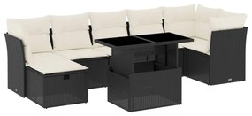 Set divani da giardino con cuscini 8 pz nero in polyrattan