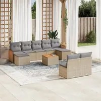 Set Divano da Giardino 10 pz con Cuscini Beige in Polyrattan 3260463