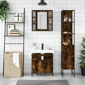 Set mobili da bagno 3 pz rovere fumo in legno multistrato