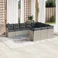 Set Divano Giardino 10 pz con Cuscini Grigio Chiaro Polyrattan 3218222