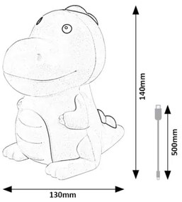 Rabalux 76021 - LED RGB Dimmerabile children's piccolo lampada DINOO LED/0,45W/5V