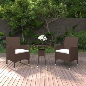 Set da pranzo per giardino 3 pz in polyrattan marrone