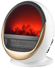 Caminetto Elettrico in Ceramica 750W 1500W con Schermo LED Effetto Fiamma Termocamino Stufa Elettrica Termoventilatore Bianco Oro