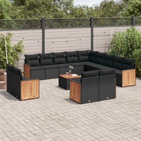 Set divani da giardino 14pz con cuscini in polyrattan nero