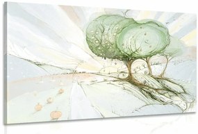 Quadro su tela – Alberi su campo pastello