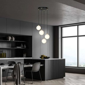 Lampadario a Sospensione in Acciaio e Vetro ROYAL 4 Bianco o Nero 4xE14 Colore del corpo Nero
