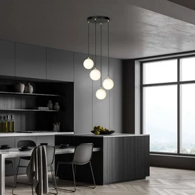 Lampadario a Sospensione in Acciaio e Vetro ROYAL 4 Bianco o Nero 4xE14 Colore del corpo Nero