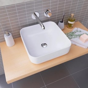 Lavabo da appoggio Catania SANYCCES quadrato in ceramica L 38.5 x H 13.5 x P 11 cm bianco opaco piletta non inclusa