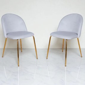 Sedia da pranzo in velluto Grigio Perla con gambe in metallo Oro - PARIS 2 sedie
