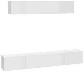 Set di mobili porta tv 4 pz bianco lucido in legno multistrato