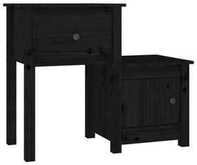 Comodino Nero 79,5x38x65,5 cm in Legno Massello di Pino