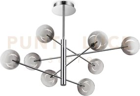 Equinoxe sospensione in vetro fume' e cromo 8 luci attacco g4