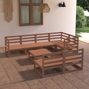 Set Divani da Giardino 8 pz Miele in Legno Massello di Pino