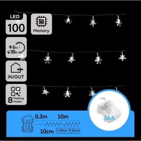 Aigostar - Catena luminosa LED da esterno 100 LED / 8 funzioni, alimentata da 3 batterie AA, 10 m, IP44, bianco freddo