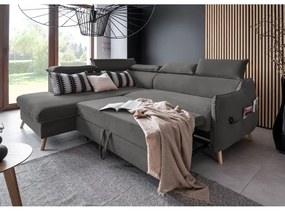 Divano letto angolare in velluto grigio scuro (angolo sinistro) Sweet Harmony - Miuform