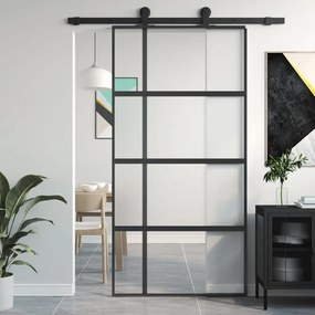 Porta Scorrevole Nera 102,5x205 Cm Vetro Temperato E Alluminio /