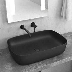 Kamalu - Lavabo da appoggio colore nero opaco design rettangolare arrotondato | 60cm MIL-LN