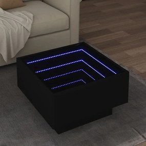 Tavolino salotto con led nero 50x50x30 cm legno multistrato