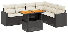 Set divani da giardino con cuscini 7pz nero polyrattan