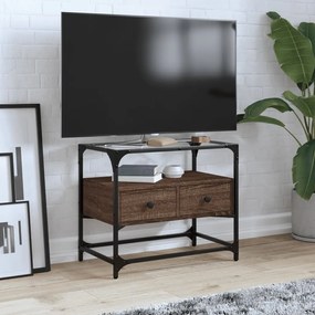 Mobile Tv Piano Vetro Rovere Marrone 60x35x51 Legno Multistrato /