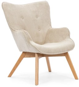 Poltrona beige con rivestimento in velluto a coste Niko – Ropez