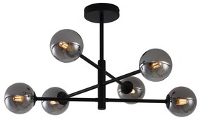 Lampada da soffitto moderna nera con vetro fumé 6 luci - Ryan