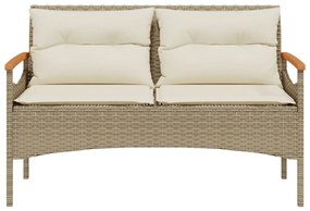 Panchina da giardino con cuscini 116x62,5x74cm beige polyrattan