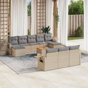 Set divani da giardino 11 pz con cuscini beige in polyrattan