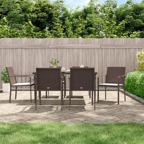 Set Pranzo da Giardino 7 pz con Cuscini in Polyrattan e Acciaio