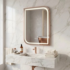 Specchio LED ZONE con cornice Rose Gold spazzolata – 80x60 cm