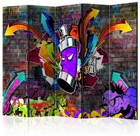 Paravento design Graffiti: Attacco Colorato II (5 parti) - murale urbano su mattoni