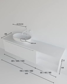 Mobile da bagno sospeso sotto lavabo con top Madero Kimono  L 140.5 x H 46 x P 46 cm noce cannettato verniciato, 1 cassetto ,senza foro