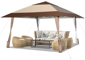 Costway Gazebo da patio 3x3M portatile con ruote e UPF 50+, Tettoia pop-up impermeabile per eventi in cortile Beige