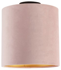 Plafoniera con paralume in velluto rosa antico con oro 25 cm - Combi Black