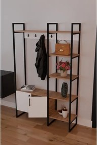 Mobile Ingresso Industrial 120x34x180 Con Scarpiera Appendiabiti E Ripiani Yago Bianco E Rovere