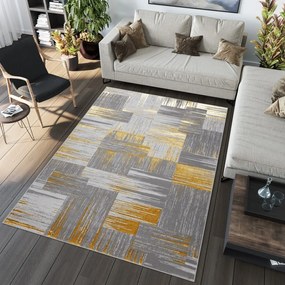 Tappeto moderno grigio per soggiorno con motivo oro Larghezza: 80 cm | Lunghezza: 150 cm