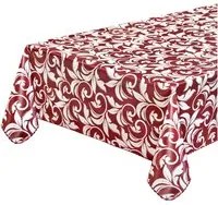 Tovaglia Antimacchia Cucina Tonda 155 cm Elegante Barocco Bordata Cotone Plastificato Bordeaux