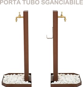 Fontana da Giardino Design a Colonna Ovale Rubinetto in Ottone e Base con Ciottoli Corten...