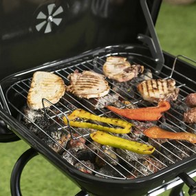 Barbecue a Carbone Carbonella 49x47x83 cm con Coperchio e Ruote in Acciaio Nero...
