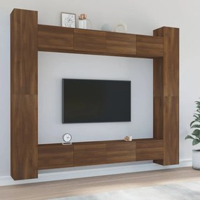 Set mobili porta tv 8pz rovere marrone in legno multistrato