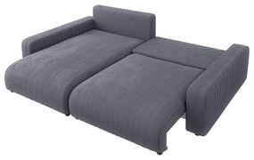 Divano letto angolare in velluto a coste grigio scuro (penisola variabile) Sara - Ropez