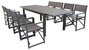 DEXTER - set tavolo in alluminio e teak cm 160/240 x 90 x 75 h con 8 poltrone Carpenter